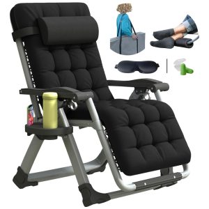 Cadeira Reclinável Ajustável Gravidade Zero com Apoio de Cabeça e Porta Copos YOMIFUN Bege