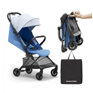Carrinho de Bebê MAMAZING Ultra Air X Azul Fibra de Carbono Ultra-leve < 45 kg Capota UPF 50+ Impermeável Cinto 5 Pontos