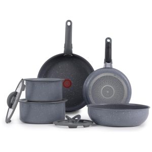 Jogo de Panelas Potes e Frigideiras Antiaderentes com 11 Peças e Cabo Removível T-Fal Cinza