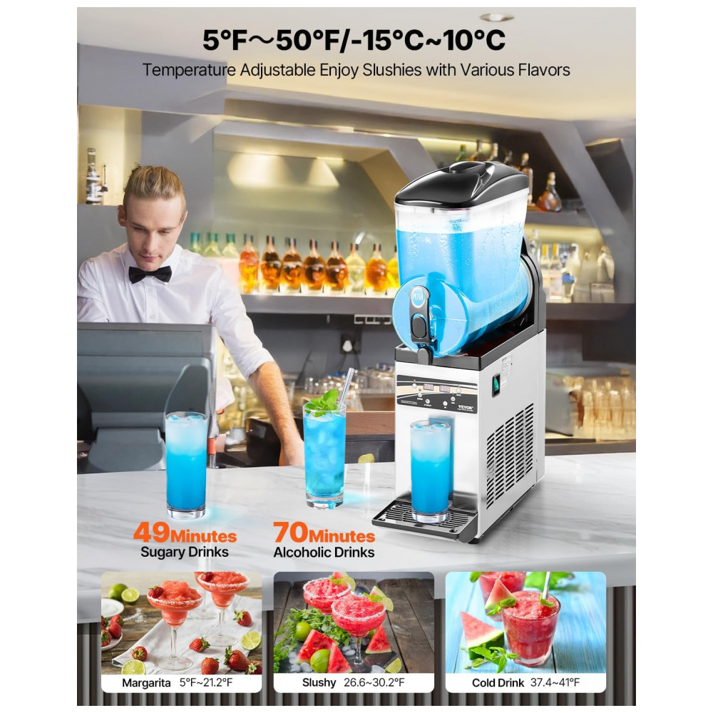 Máquina de Frozen VEVOR, Tanque Único de 15L para Uso Comercial, 60 Copos em Aço Inoxidável para Margarita, Smoothie e Bebidas Congeladas, - Imagem 3