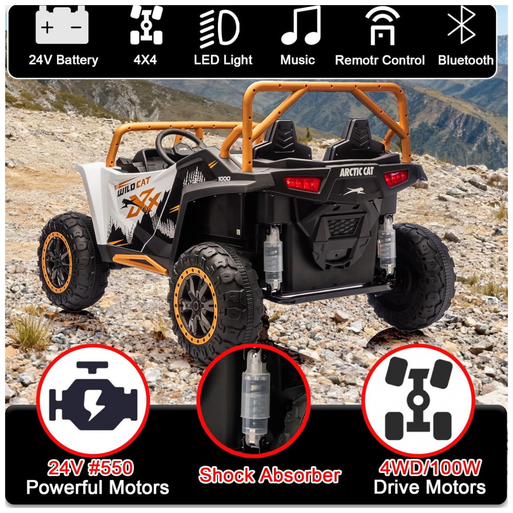 Carro Elétrico Infantil Arctic Cat UTV 24V Preto XXXL 2 Lugares com Controle Remoto, Bluetooth, Luzes LED e Suspensão Premium - Imagem 6