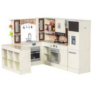 Cozinha Infantil Modular em Madeira com Luz e Som para Crianças Acima de 3 Anos BRINJOY Branca