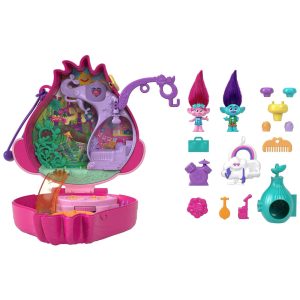 Conjunto Polly Pocket Trolls 2 Bonecas 13 Acessórios e Exterior de Papoula com Pelos Macios Mattel