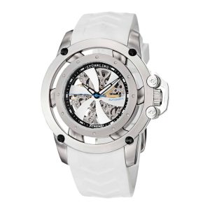 Relógio Impulse XT 309I Automático de 47mm com Mostrador Branco Fivela Tang em Prata e Pulseira de Silicone Branca da Stuhrling.