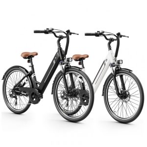 Bicicleta Elétrica Jasion YC1 ST Preto e Branco 1200W Motor Brushless Bateria Interna Removível 360Wh Pneus 66cm 7 Marchas Suspensão Dianteira 110V