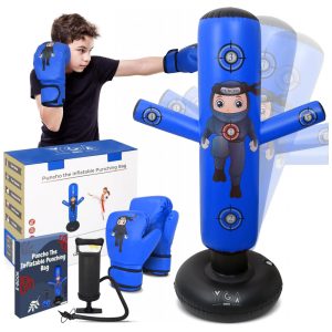 YGA Sports Puncho - Kit Completo com Bolsa de Pancadas Inflável 160 cm para Crianças com Luvas Bomba e eBook