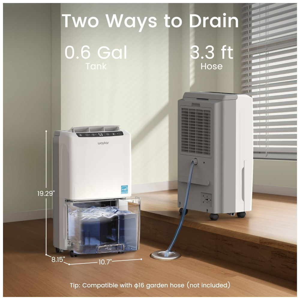 Waykar 16 litros 2025 Desumidificador de Energia Mais Eficiente Energy Star para até 204,4 m2 para Casa e porão com Drenagem Automática - Imagem 2