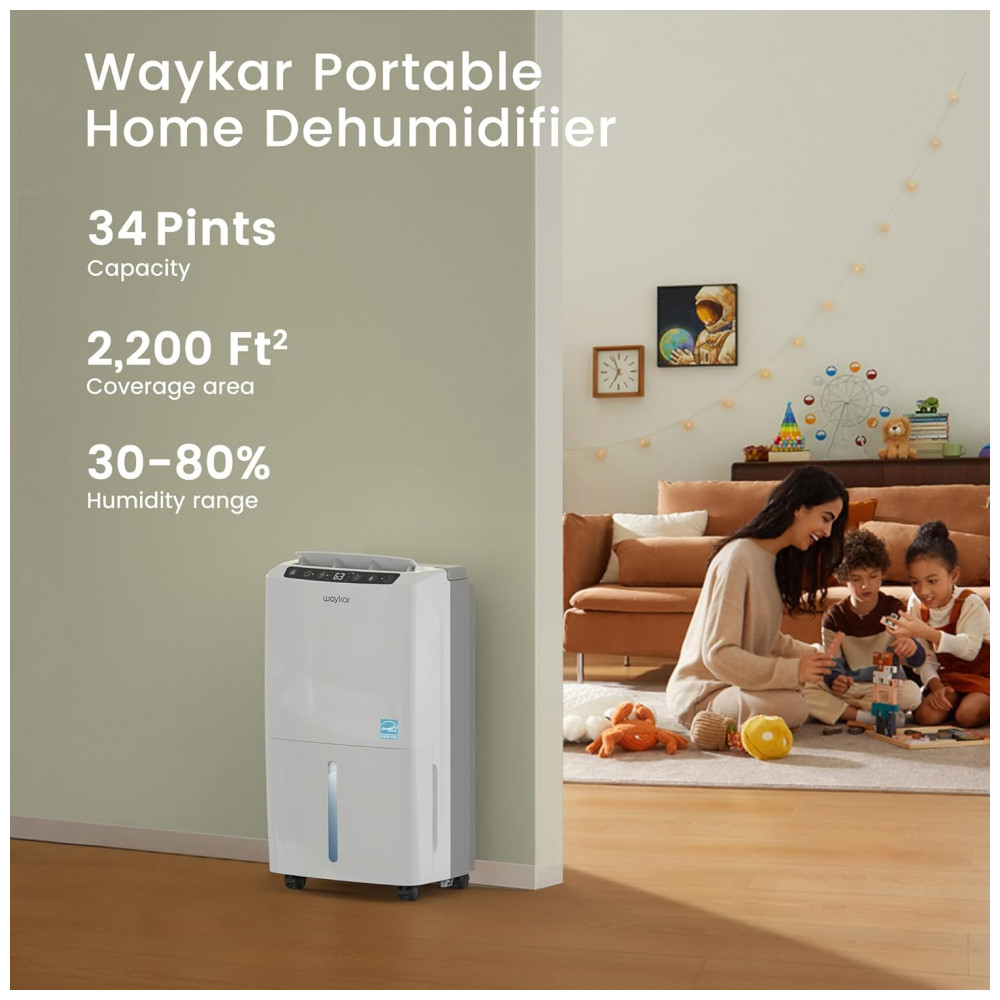 Waykar 16 litros 2025 Desumidificador de Energia Mais Eficiente Energy Star para até 204,4 m2 para Casa e porão com Drenagem Automática - Imagem 3