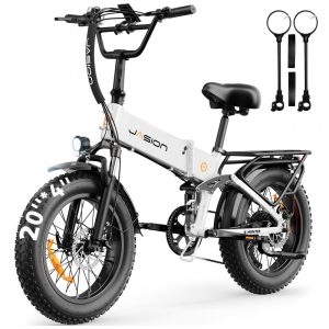 Bicicleta elétrica dobrável Jasion X-Hunter branca ártica 20x4 1400W pico bateria 48V 13Ah 7 marchas suspensão dupla 110V