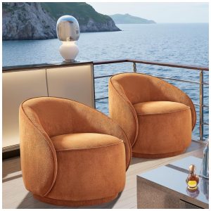 Cadeiras giratórias Arcrinte kit com 2 poltronas tipo barrel em tecido peluciado curry assento giratório 360°