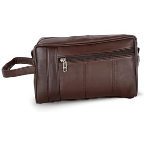 Necessaire Masculina Vintage de Couro com Forro à Prova d LIBERTY LEATHER 292 Brown Marrom