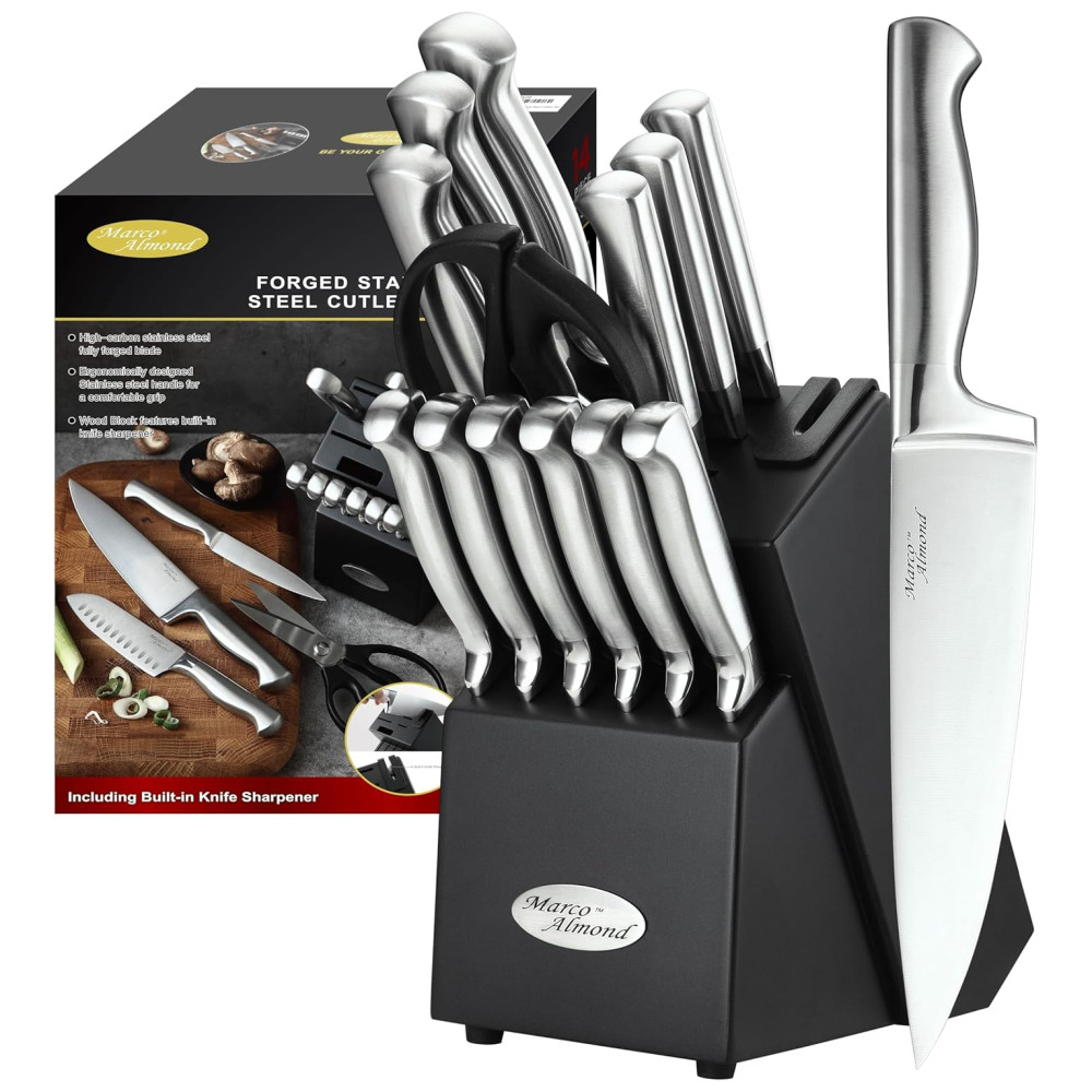 Conjunto de Facas Amêndoa 14 Peças Aço Inoxidável MARCO ALMOND KYA28 Prateado