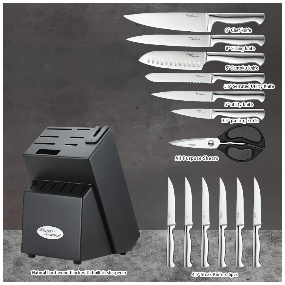 Conjunto de Facas Amêndoa 14 Peças Aço Inoxidável MARCO ALMOND KYA28 Prateado - Imagem 2