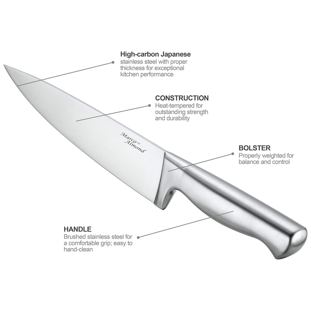 Conjunto de Facas Amêndoa 14 Peças Aço Inoxidável MARCO ALMOND KYA28 Prateado - Imagem 7