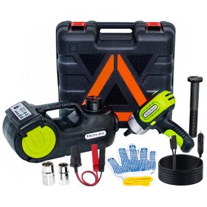 Kit de Macaco Elétrico ActDoer 5Ton 12V com Alcance Hidráulico de Elevação 155-552 cm Inflador com Chave de Impacto para SUV MPV com Display LCD