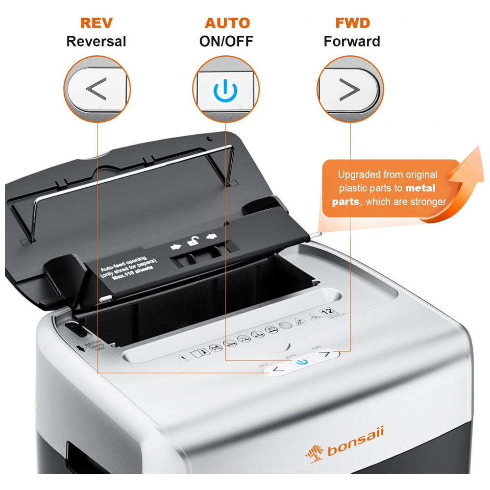 Triturador de Papel Bonsaii para Escritório 110 Folhas Autofeed para Uso Residencial Triturador de Alta Capacidade por 30 Minutos com Corte Micro - Imagem 7