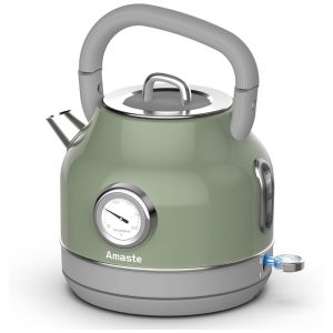 Chaleira Elétrica Amaste 17L Inox Verde Matcha Termômetro Retro 1500W Proteção Antisseco Tampa Removível BT-K15FT 110V