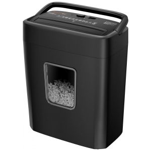 Triturador de Papel Grampos Clips e Cartões 8 Folhas Corte Transversal 110V Bonsaii C261 C Preta