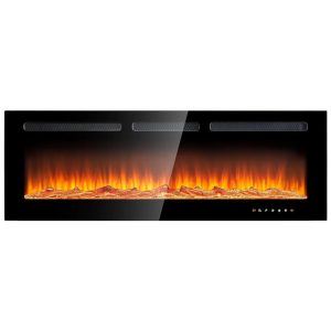 Lareira Elétrica de Embutir A43x127L cm com Temporizador Controle Remoto e Chama Ajustável de 12 Cores 110V 1500W Oneinmil Preta