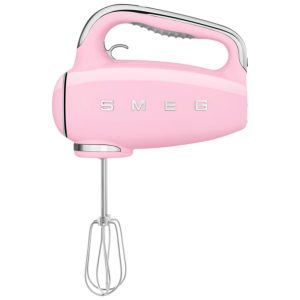 Batedeira Portátil SMEG Rosa Retrô 9 Velocidades 220W Display LED Turbo Acessórios em Inox Bolsa de Armazenamento 110V