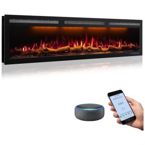 Lareira Elétrica de Embutir A45x152L com Controle Remoto e Tela Sensível ao Toque 110V 1500W Mystflame Preta