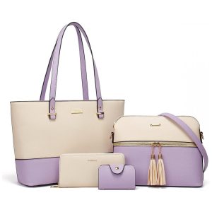 Conjunto de Bolsas Femininas em Couro Sintético 4 Peças com Carteira Lovematch Lilás