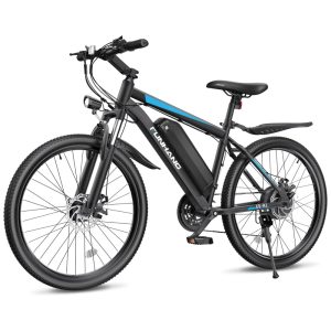 Bicicleta Elétrica Funhang MTB 500W (Pico 1000W) | 26" Rodas 21 Velocidades Bateria IPX5 48V 3744Wh Tela LCD e Freios a Disco Duplo Azul e preta
