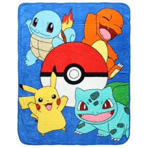 Manta microfibra Pokémon Northwest Pikachu Charmander Bulbasaur Squirtle 100% poliéster estampa colorida 122cm x 152cm
