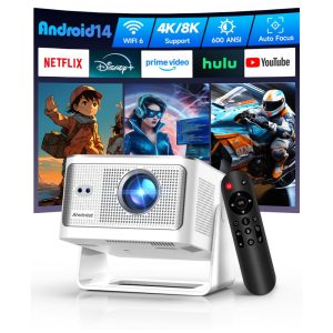 Mini Projetor Alwtniet Prata Wifi6 Bluetooth5.4 4K 8K Android 14 600 ANSI 350max