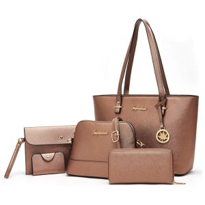 Conjunto de Bolsas Femininas de Couro Sintético 5 Unidades Gold SOPERWILLTON Dourado escuro