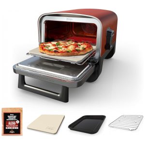 Forno Elétrico Portátil Externo para Pizza 8 em 1 de Alta Temperatura 110V 1760W Ninja OO101 Woodfire Vermelho