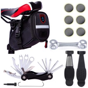 Kit de Reparo Emergencial de Bicicleta e Bolsa de Transporte 17 Funções YBEKI Preto