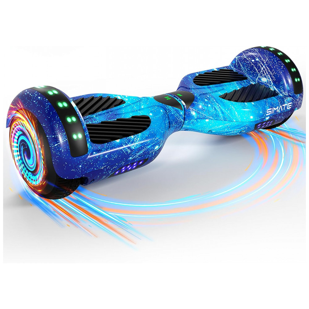 Hoverboard SIMATE 6,5" Galaxy Blue com LED e Bluetooth – Certificado UL2272, Motores 250W, até 12 km/h