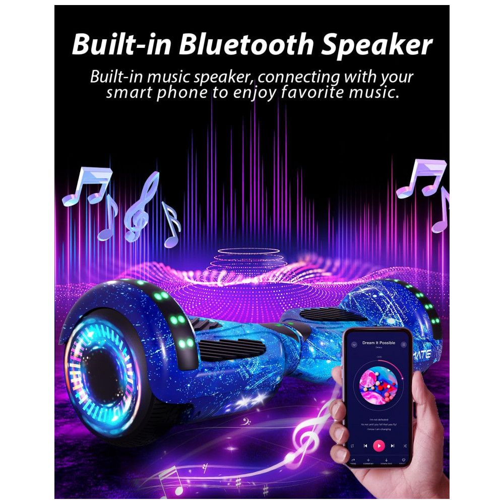 Hoverboard SIMATE 6,5" Galaxy Blue com LED e Bluetooth – Certificado UL2272, Motores 250W, até 12 km/h - Imagem 2