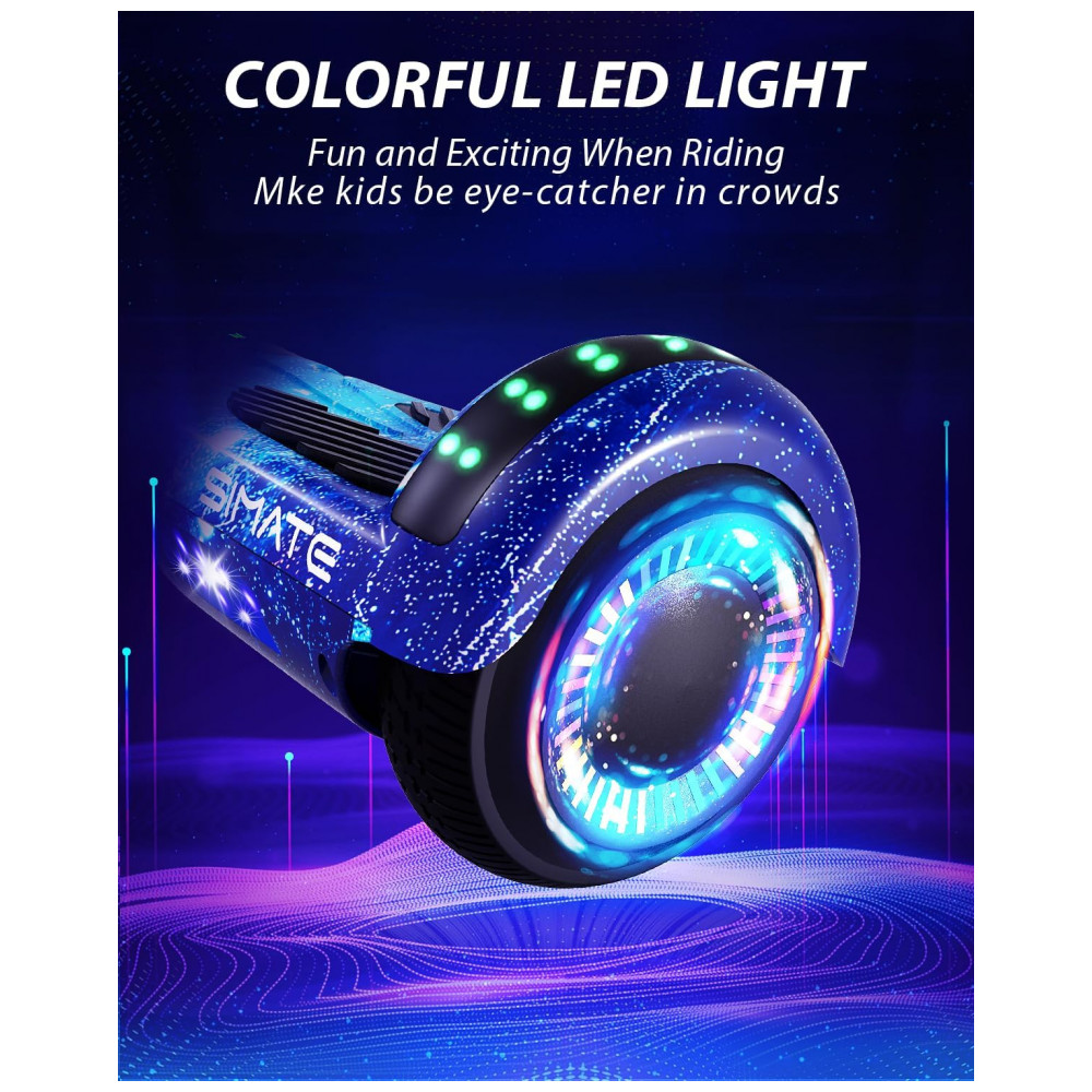 Hoverboard SIMATE 6,5" Galaxy Blue com LED e Bluetooth – Certificado UL2272, Motores 250W, até 12 km/h - Imagem 3