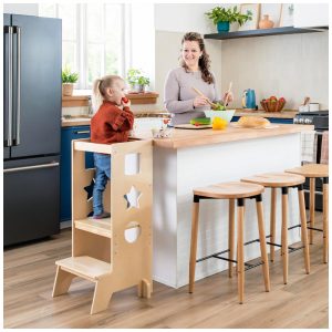 Banqueta Torre de Aprendizagem Guidecraft Jr. Classic Kitchen Helper Natural Madeira Bétula Altura Ajustável