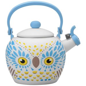 Chaleira de Chá 2.1 Litros em Esmalte com Apito UP Coruja Branca e Azul