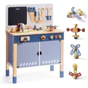Bancada Educativa de Brinquedo de Madeira ROBUD Kit de Ferramentas de Madeira para Crianças Oficina de Construção Criativa Tamanho Grande