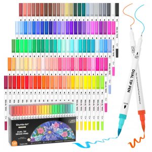 Conjunto de Canetas Artisticas 120 Cores com Pontas Duplas 1 Livro de Colorir Perfeito para Crianças Adultos e Artista Shuttle Art