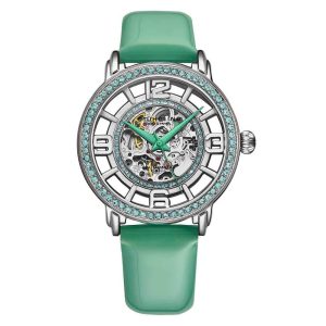 Relógio Automático Winchester 3941 Mostrador Prateado Pulseira de Couro Verde Stuhrling