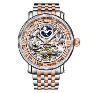 Relgio Automtico Reserva Especial 3922 e 3923 48mm Mostrador Rosa e Prata Pulseira de Ao Inoxidvel Rosa com Fivela Deployant - Stuhrling