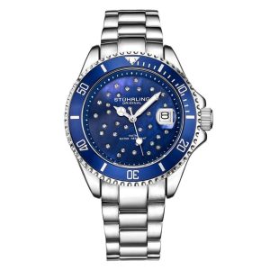 Relgio Stuhrling StarSea 3977 39mm com Mostrador Azul e Pulseira de Ao Inoxidvel Prata