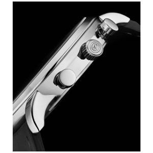 Relgio Stuhrling 3986L Crongrafo 44mm Mostrador Preto Prata Pulseira Couro Preto - Fivela Implantao Prata