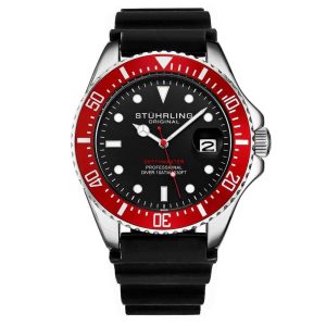 Relgio Depthmaster 3950R 42mm Mostrador Preto e Prata Pulseira de Borracha e Fivela de Prata - Stuhrling
