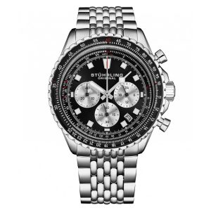 Relgio crongrafo RaceWay 1010 44mm movimento japons resistente em preto mate Stuhrling