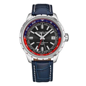 Relógio Global Voyager 1014 GMT 42 mm - Cromo Lunar com cronômetro mundial e design sofisticado da Stuhrling.