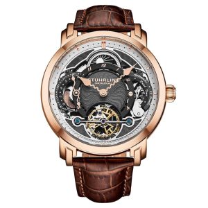 Relógio Celestial Timekeeper 1017 Dual Time Automático 44mm - Preto/Marrom/Dourado Stuhrling.