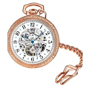 Relógio de Bolso Masculino Stuhrling Consul 979 de Corda Manual 48mm Rosé Gold
