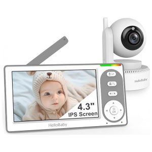 Babá Eletrônica HelloBaby 10 cm com Bateria de 30 Horas Controle Remoto PanTiltZoom Sem WiFi Câmera e Áudio Visão Noturna Modo ECO