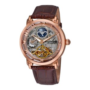 Relógio Winchester Revolution 165XL Automático 47mm com Mostrador Rosa e Pulseira de Couro Marrom Stuhrling